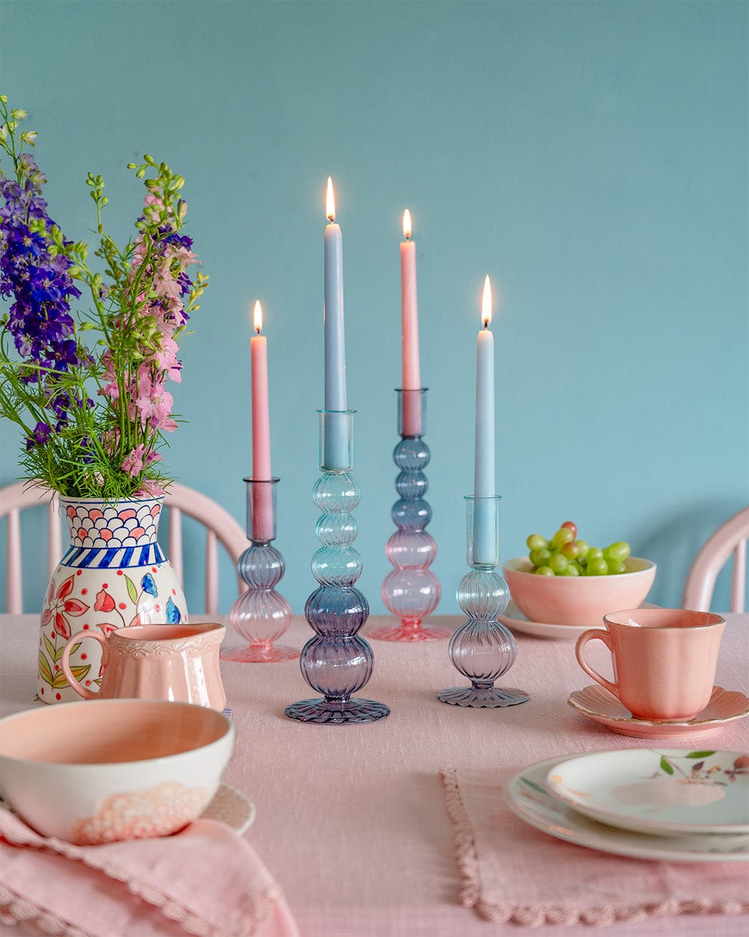 Retro wavy Candle Holders Set of 2 | Pink Candle Holders Casa Amarosa