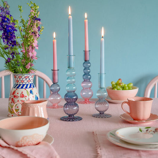 Retro wavy Candle Holders Set of 2 | Pink Candle Holders Casa Amarosa