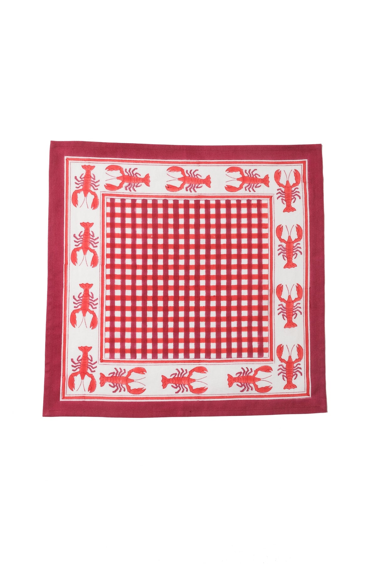 Lobster Red Gingham Blockprint Napkins, Set of 4