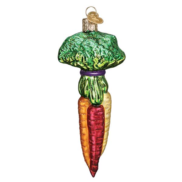 Rainbow Carrots Ornament - handcrafted artisan decor brightening your holiday tree with colorful veggie charm.