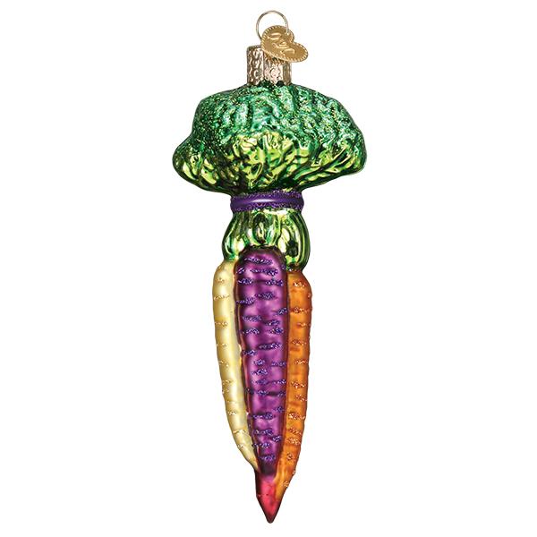 Rainbow Carrots Ornament - Handcrafted artisan decor vibrant colorful carrot ornament for festive celebrations.