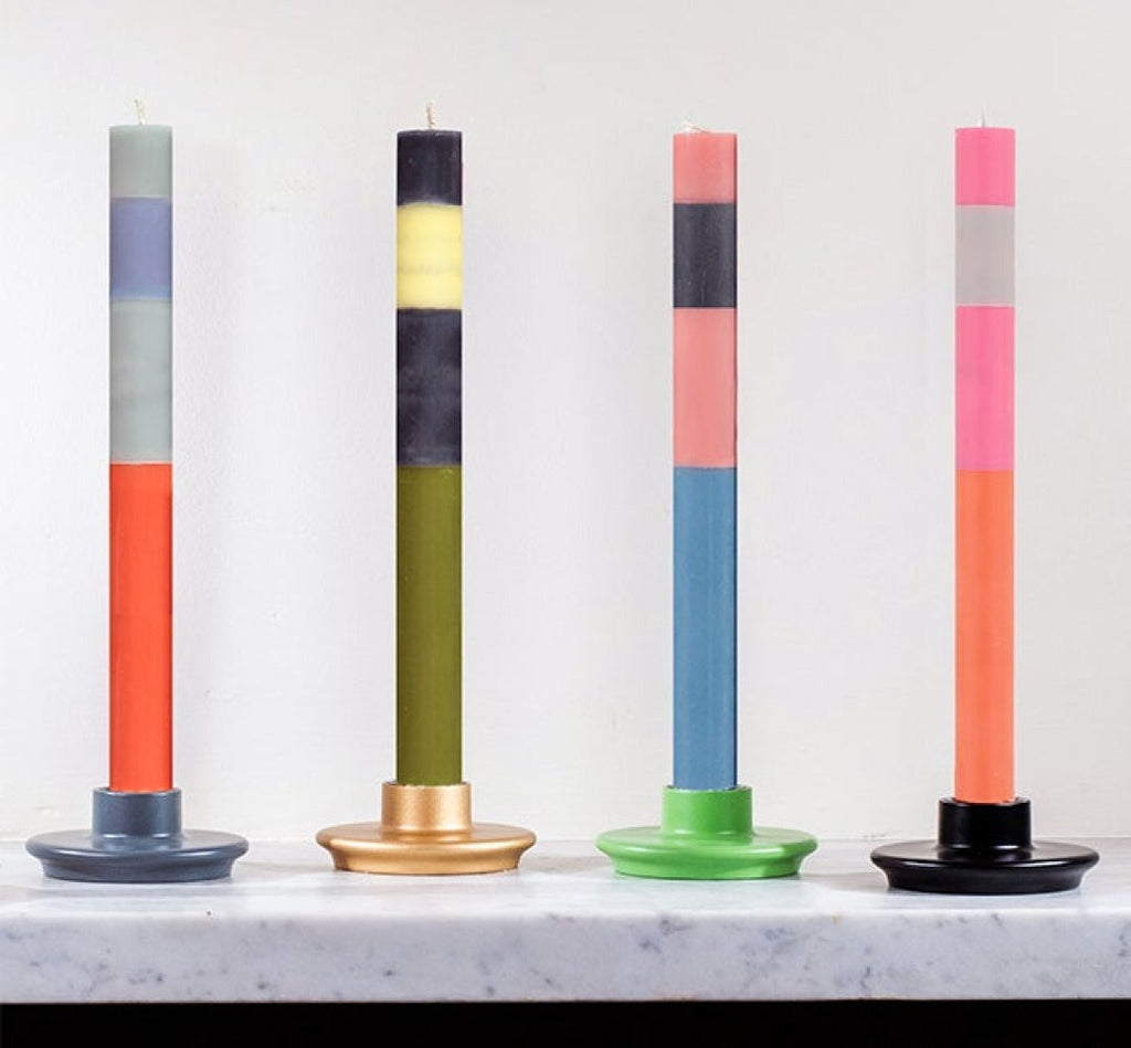 S/4 ABSTRACT Striped Opaline, Pompadour & Rust Dinner Candles