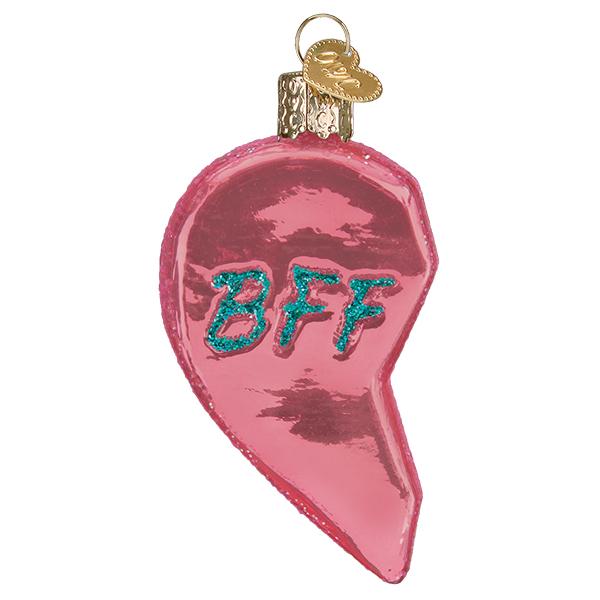 Bff Hearts Ornament, artisan handcrafted decor with sparkly pink design, celebrating friendship and love.