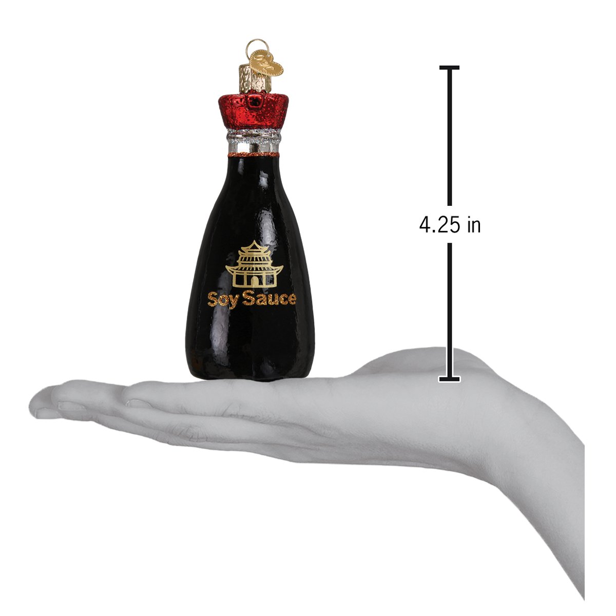 Handcrafted Soy Sauce Ornament displayed in a hand, artisan decor perfect for festive occasions.