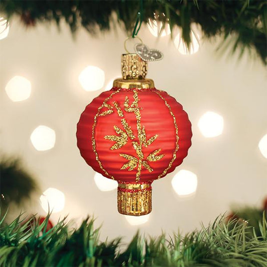 Chinese Lantern Ornament, handcrafted artisan decor, red lantern with gold embellishments, festive holiday decoration.