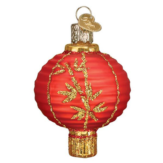 Chinese Lantern Ornament, handcrafted artisan decor featuring vibrant red silk and gold accents.