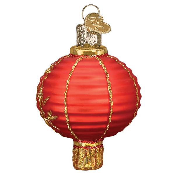 Chinese Lantern Ornament in bright red with golden accents, a handcrafted artisan decor piece for festive celebrations.