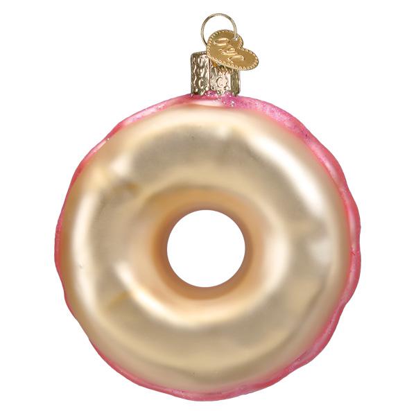 Pink Sprinkles Donut Ornament, handcrafted artisan decor, colorful sprinkles and glossy pink frosting for festive charm.