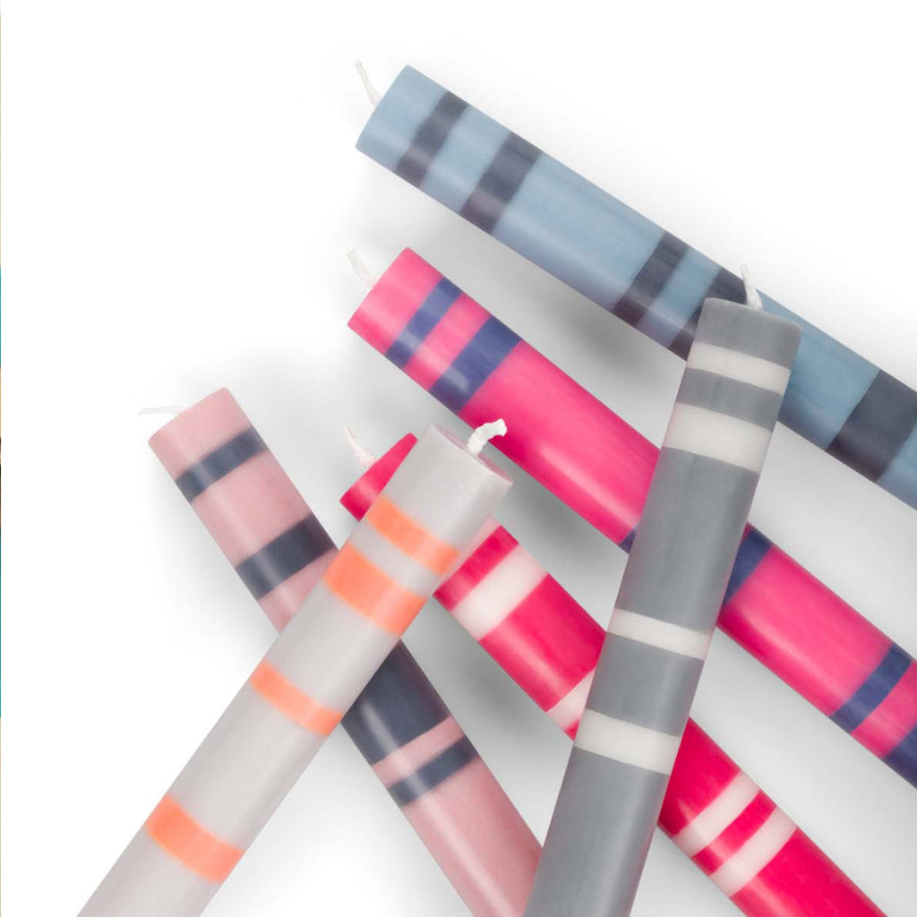Striped Dinner Candles in Eau De Nil and Pearl