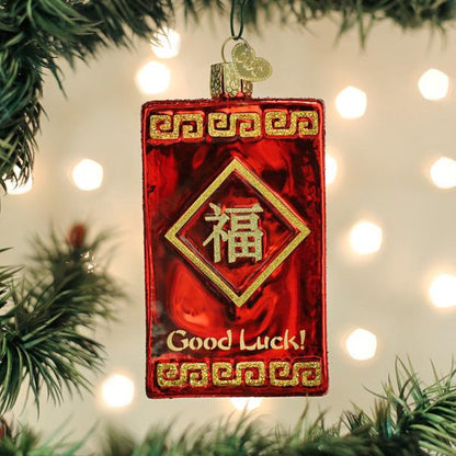 Lucky Red Envelope Ornament, artisan handcrafted decor symbolizing good luck for celebrations.