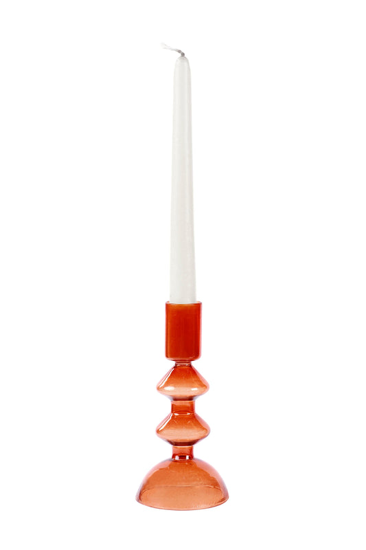 Retro Glass Candle Stick Holder |Set of 4 | Rust Orange Candle Holders Casa Amarosa