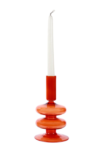 Retro Wavy Glass Candle Holder Set of 4 | Rust Orange Candle Holders Casa Amarosa