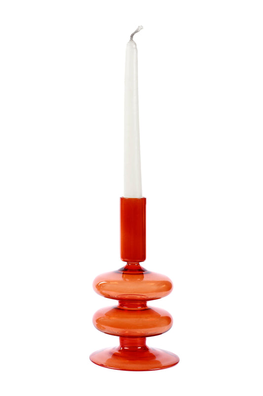 Retro Wavy Glass Candle Holder Set of 4 | Rust Orange Candle Holders Casa Amarosa