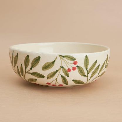 Holly Leaf Bowl Set in Olive | Ceramic Serving Bowls with artisan leaf design and handcrafted details, perfect decor for any table.