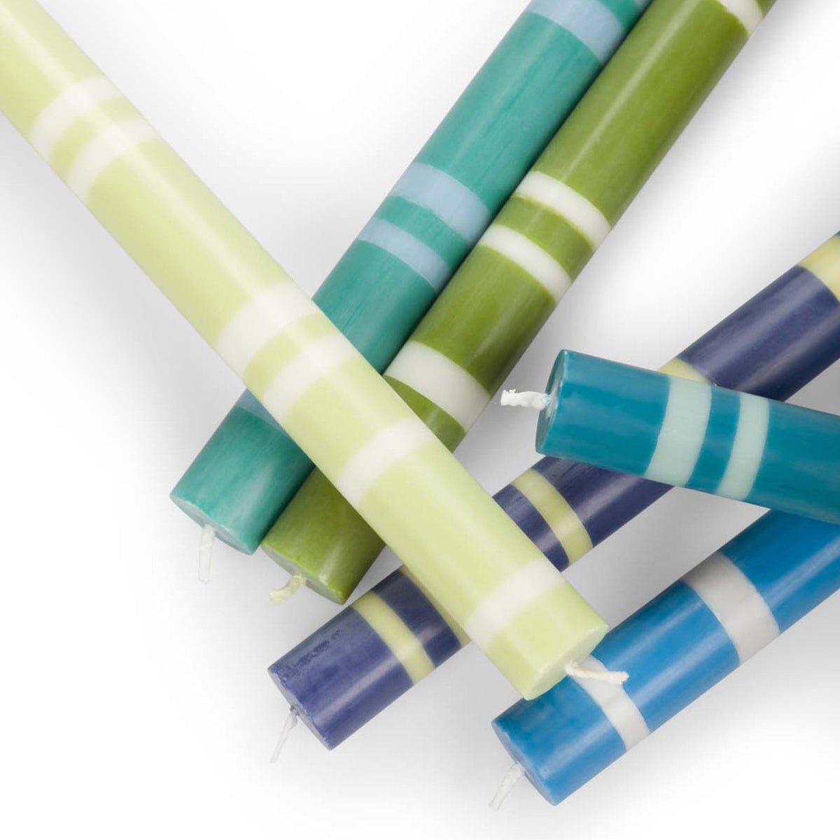 Striped Dinner Candles in Eau De Nil and Pearl