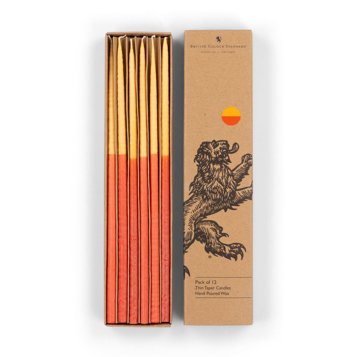Thin Taper Candles - Two-Tone in Saffron and Rust