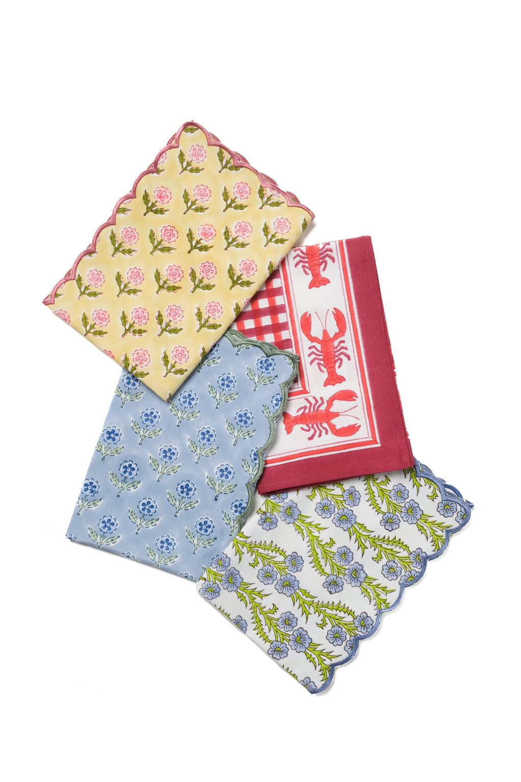 Lobster Red Gingham Blockprint Napkins, Set of 4