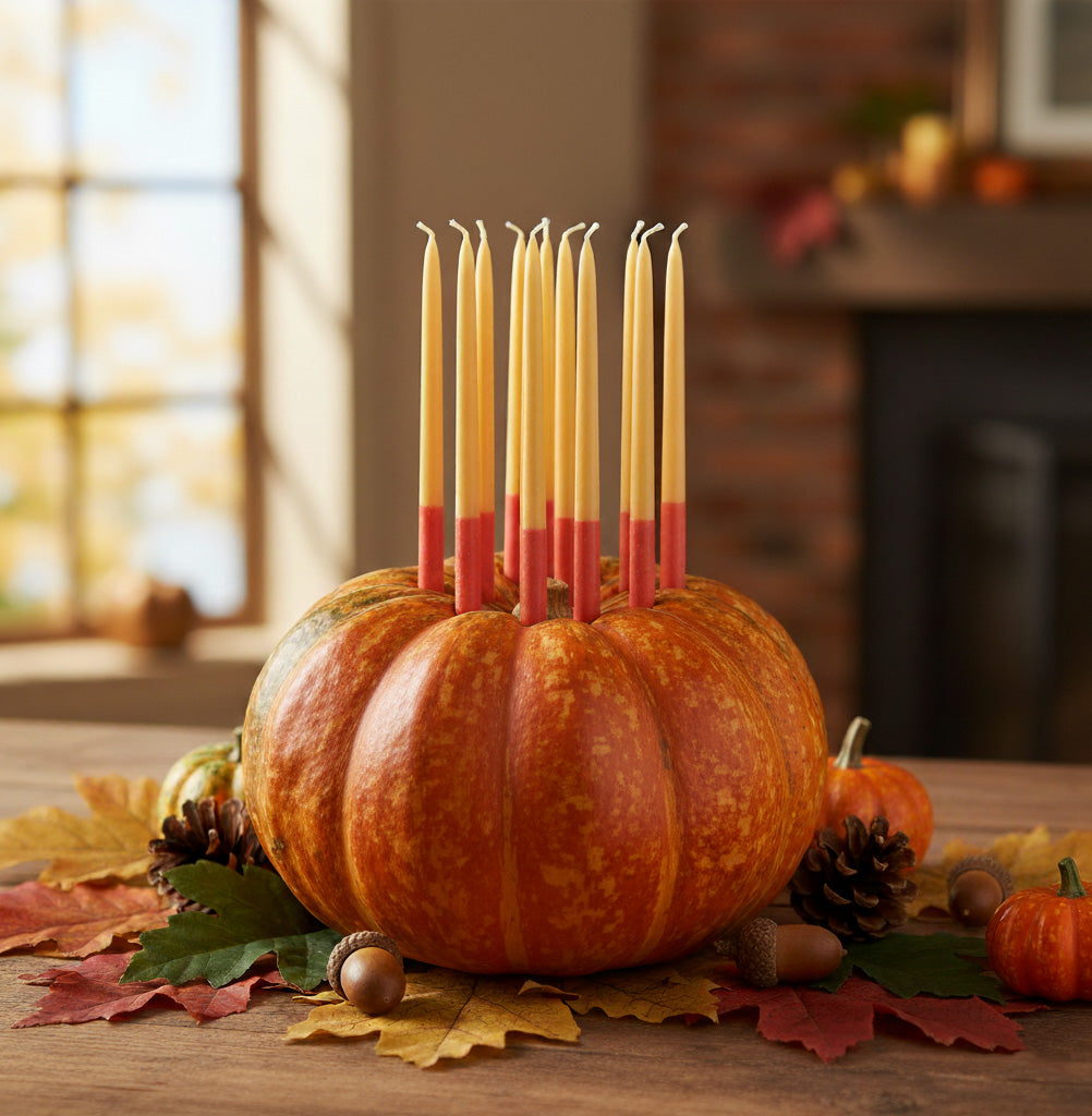 Thin Taper Candles - Two-Tone in Saffron and Rust