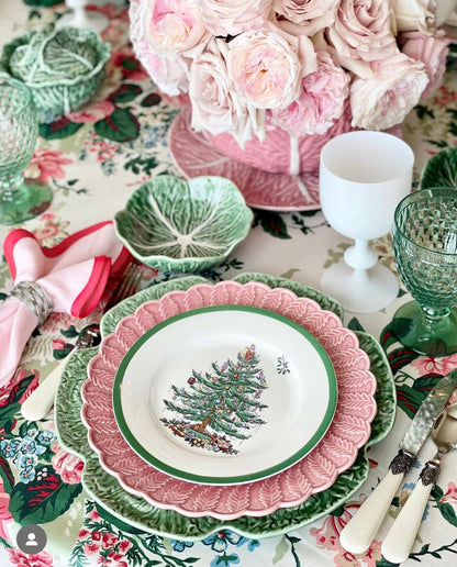 Linen Scalloped Square | Peony Pink with Rosebud Red