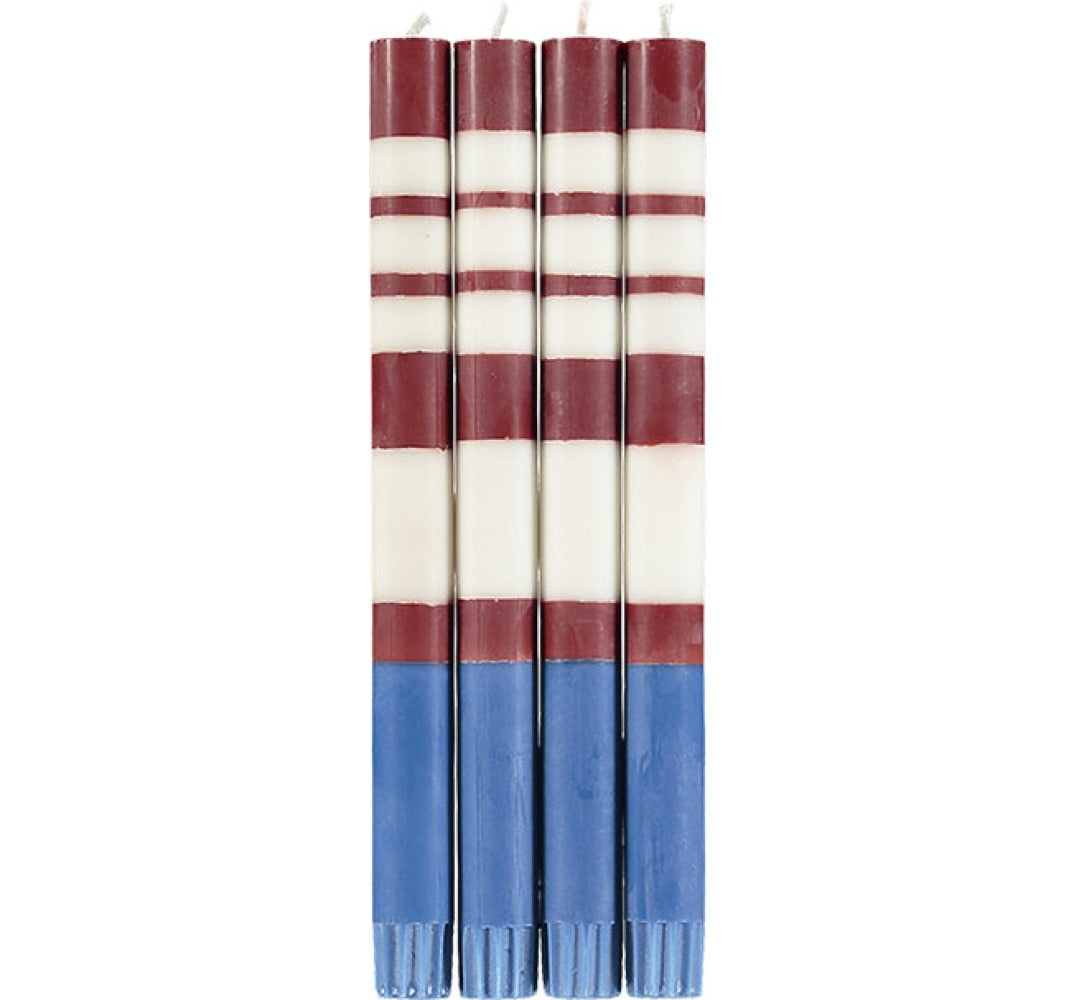 S/4 Striped Guardsman Red, Pearl & Royal Blue Dinner Candles