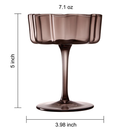 Flower Wave Coupe Cocktail Glasses | Set of 6| Venus Brown