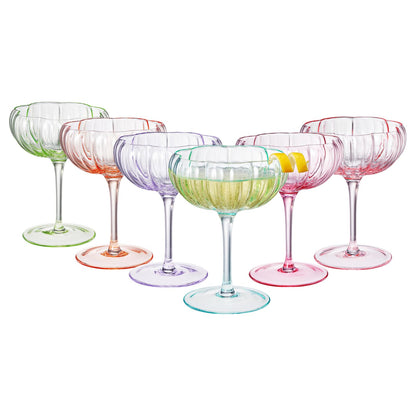 Flower Coupe Cocktail Glasses | Set of 4 | Bright Colors
