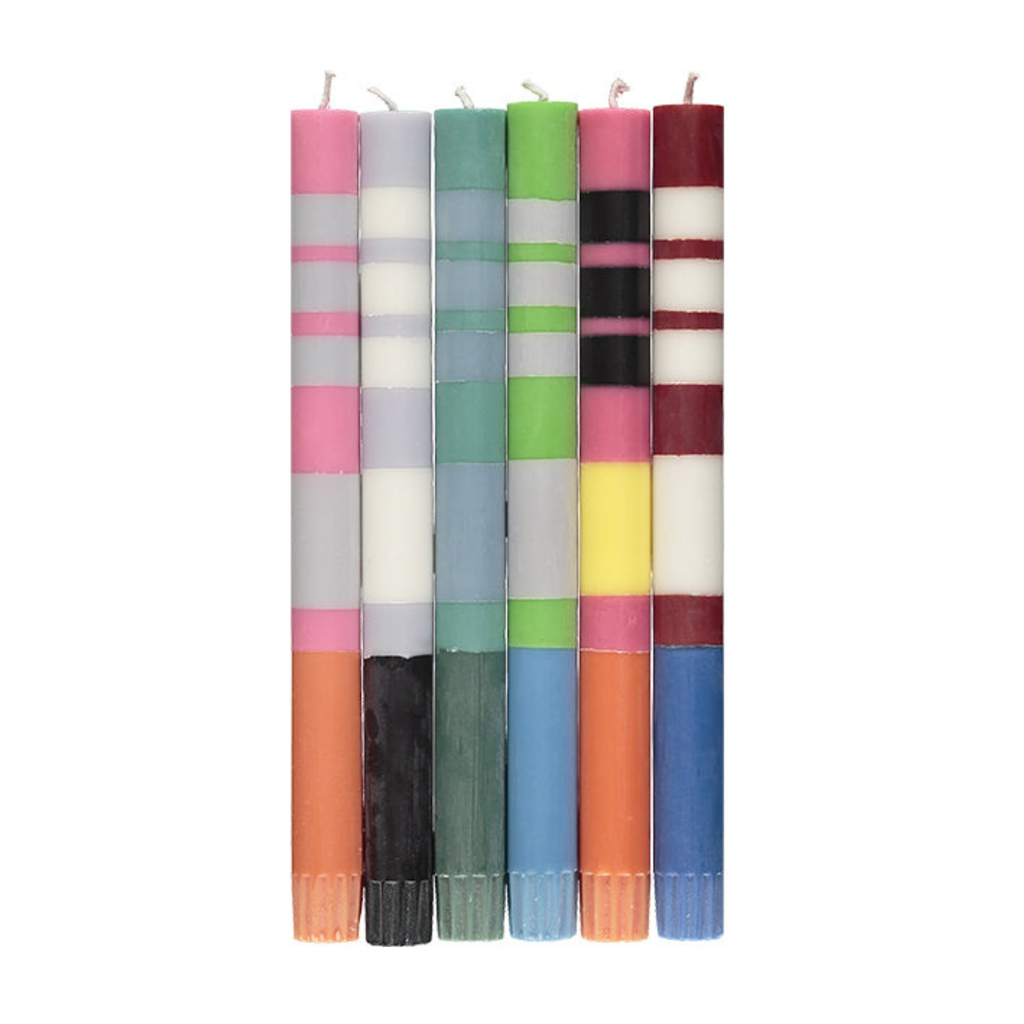 S/6 Mixed Pack of all 3 Stripes Dinner Candles