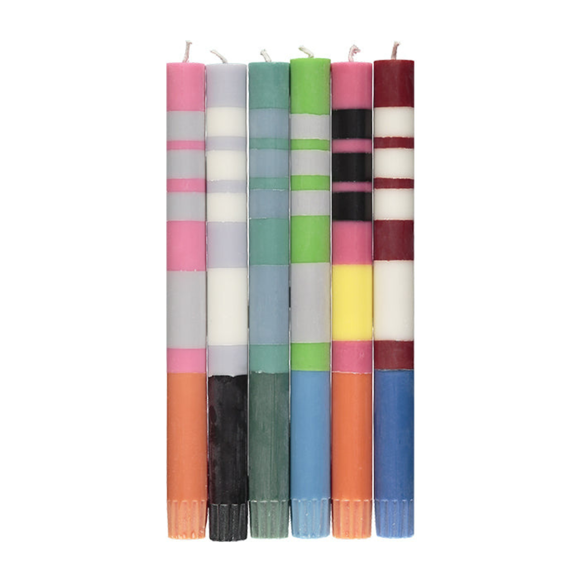 S/6 Mixed Pack of all 3 Stripes Dinner Candles