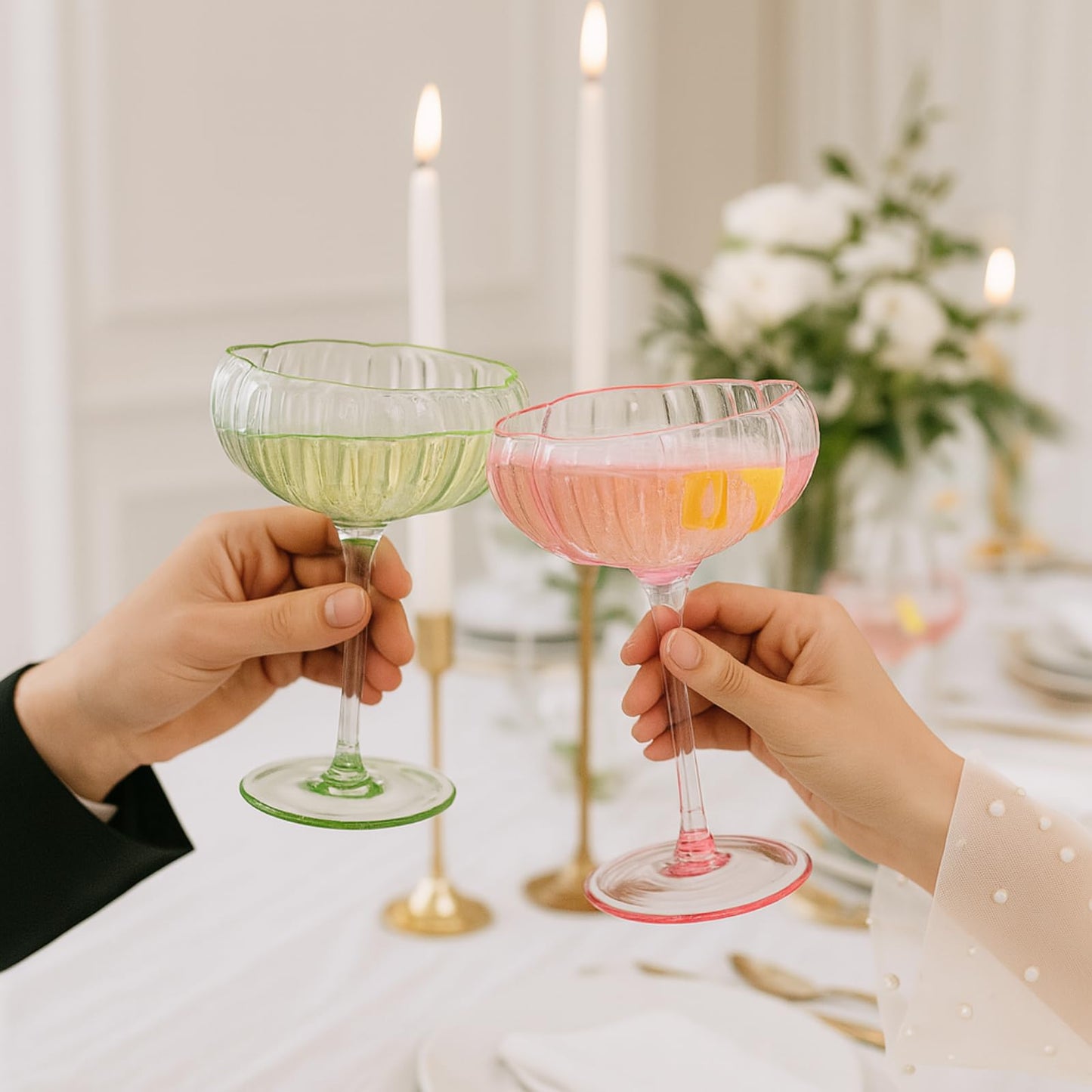 Flower Coupe Cocktail Glasses | Set of 4 | Bright Colors