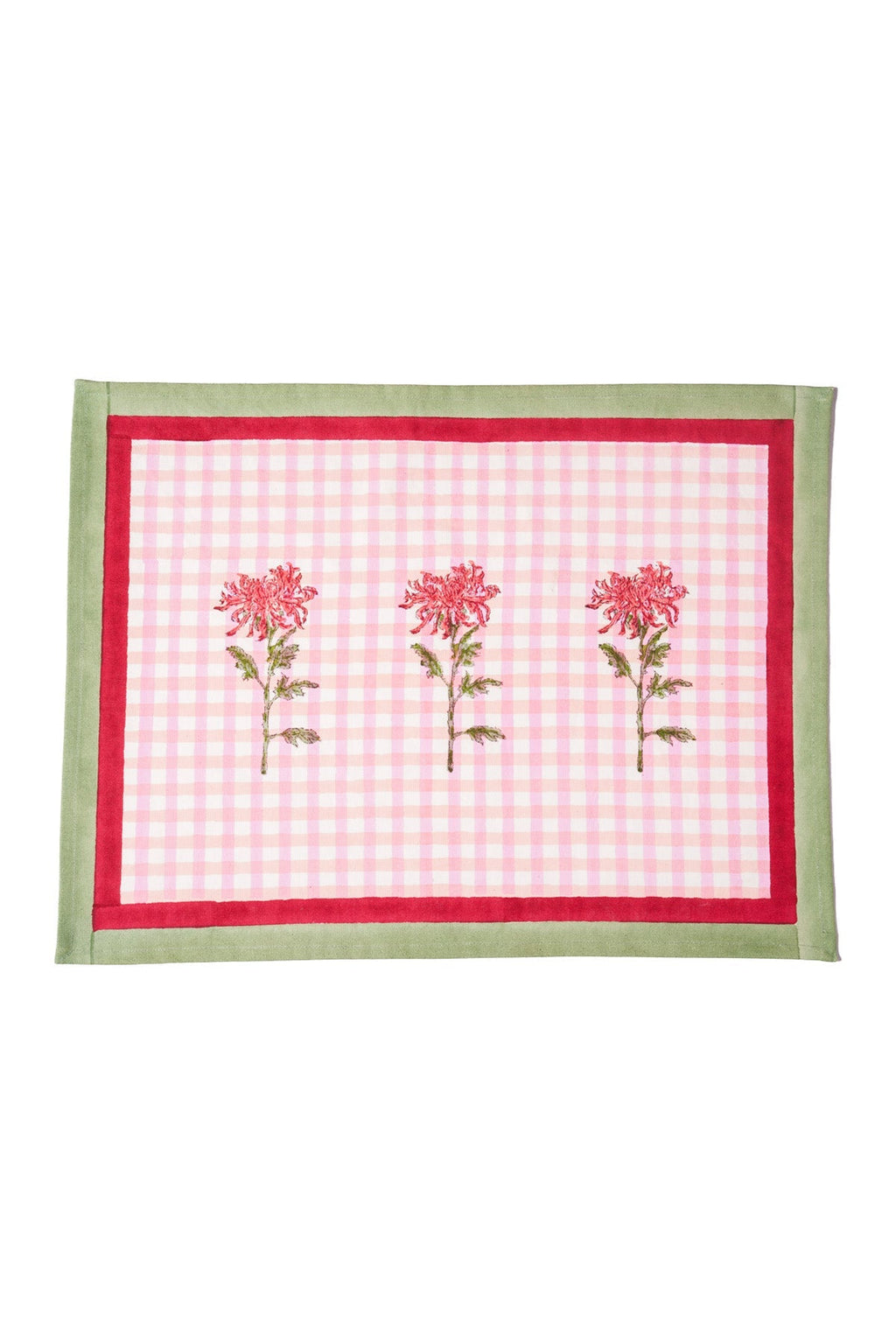 Dahlia Gingham Blockprint Placemat, Set of 2
