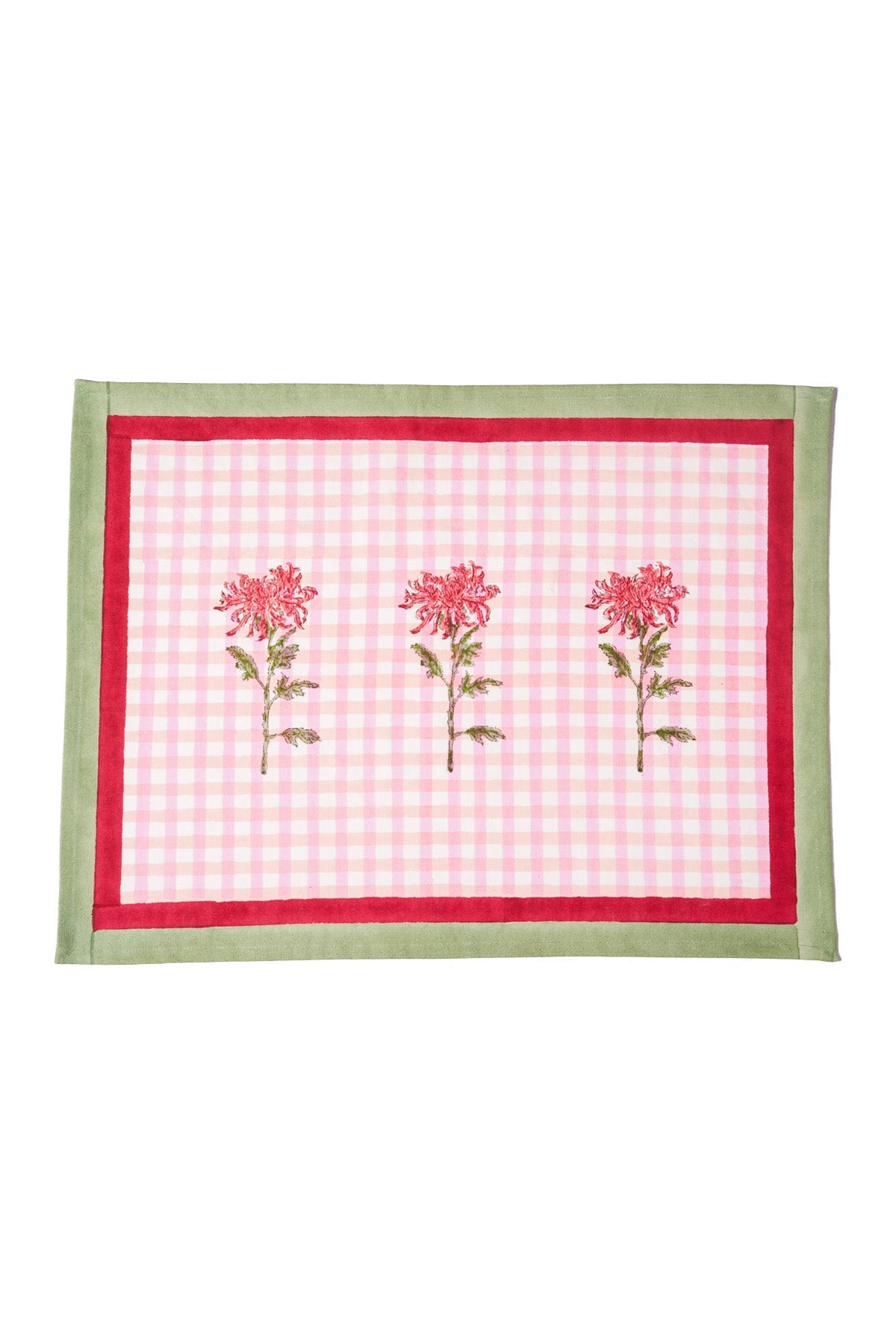 Dahlia Gingham Blockprint Placemat, Set of 2