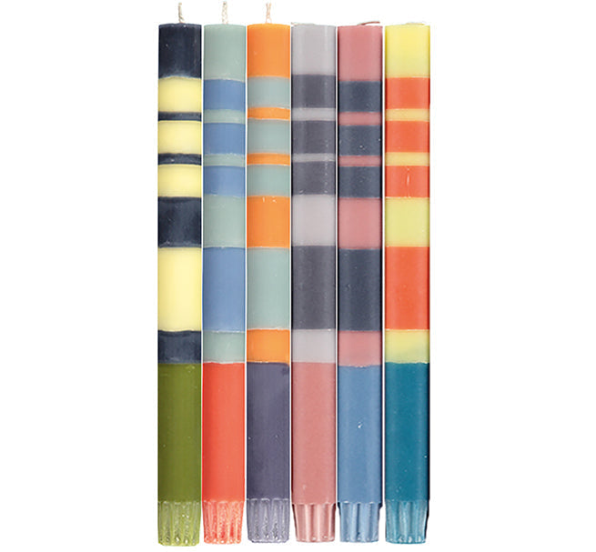 Mixed Stripe Dinner Candles Set