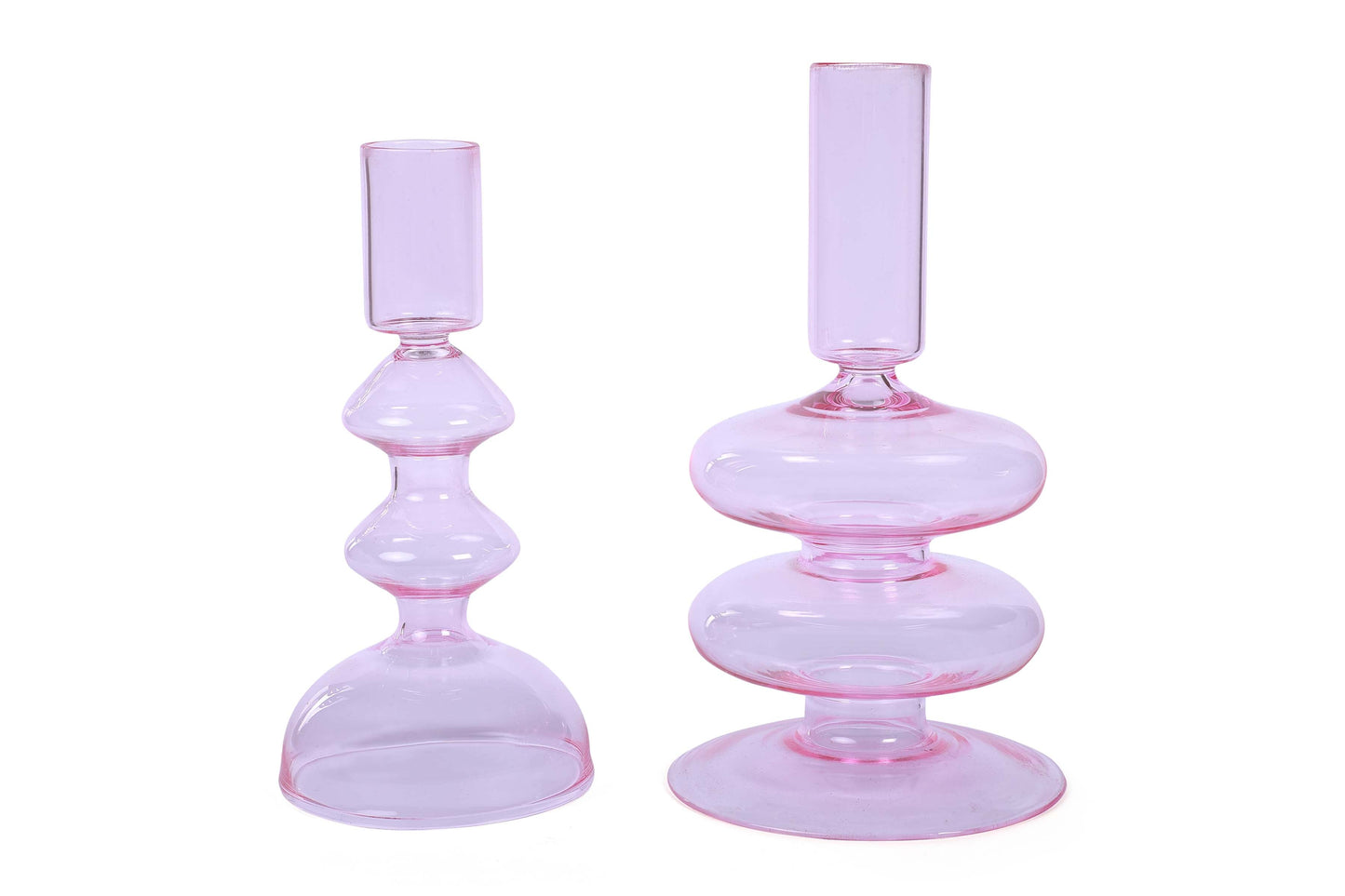 Retro Wavy Glass Candle Holder |Set of 4 | Pink Candle Holders Casa Amarosa
