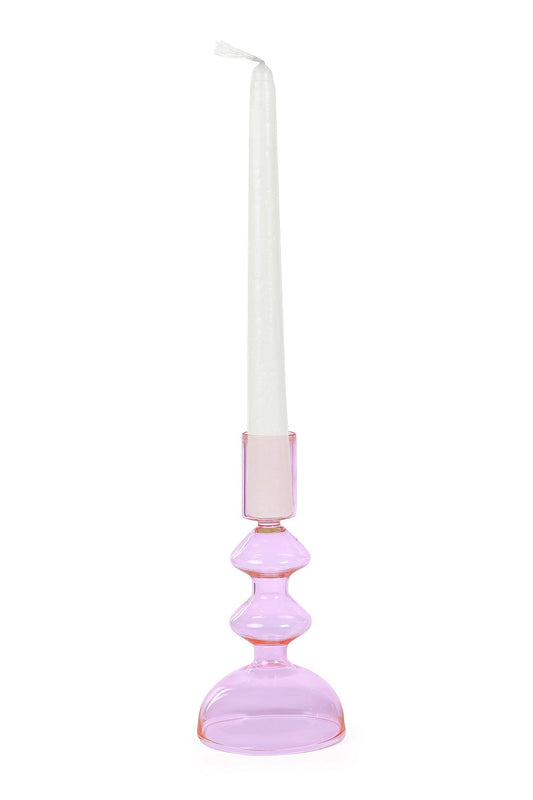 Retro Glass Candle Stick Holder Set of 4 | Pink Candle Holders Casa Amarosa