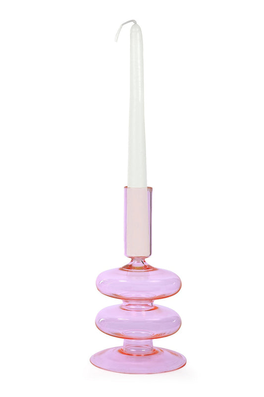 Retro Wavy Glass Candle Holder |Set of 4 | Pink Candle Holders Casa Amarosa