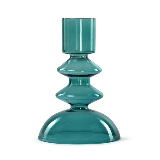 Retro Glass Candle Stick Holder | Set of 4 | Teal Candle Holders Casa Amarosa