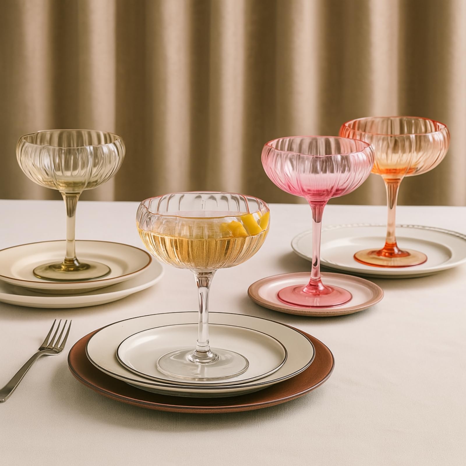 Flower Coupe Cocktail Glasses | Set of 4 | Vintage Colors