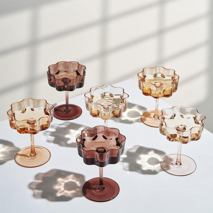 Flower Wave Coupe Cocktail Glasses | Set of 6| Venus Brown