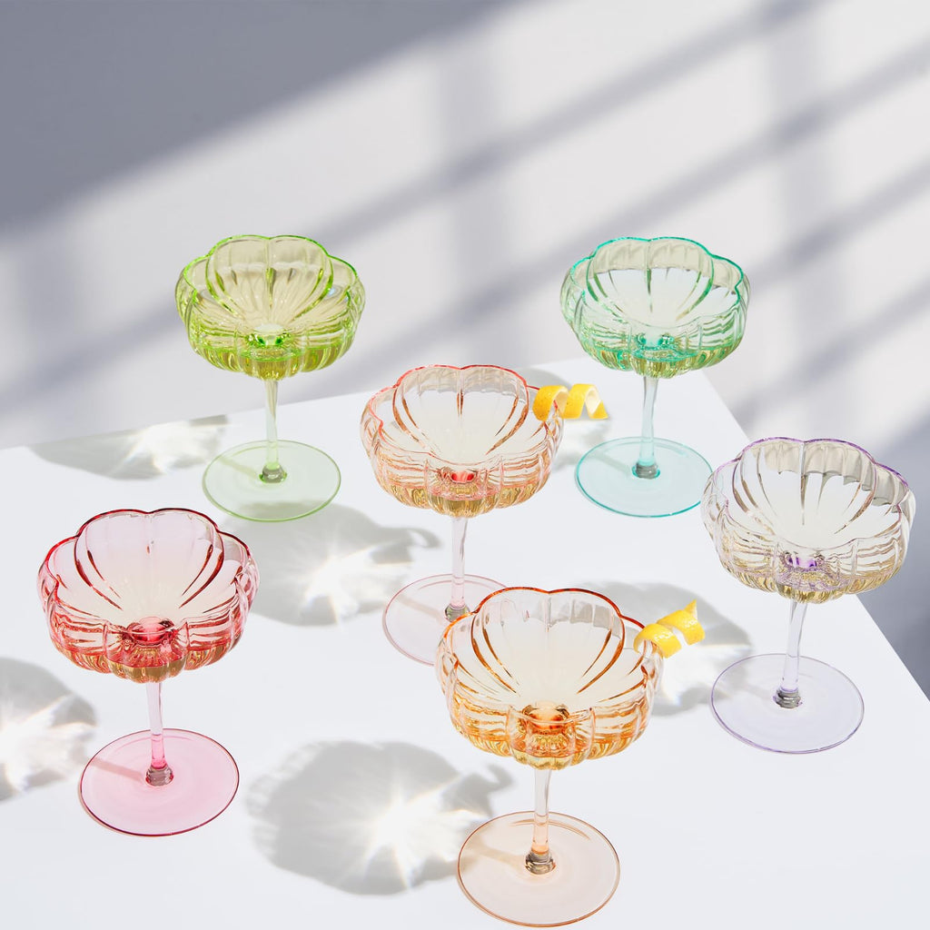 Flower Coupe Cocktail Glasses | Set of 4 | Bright Colors