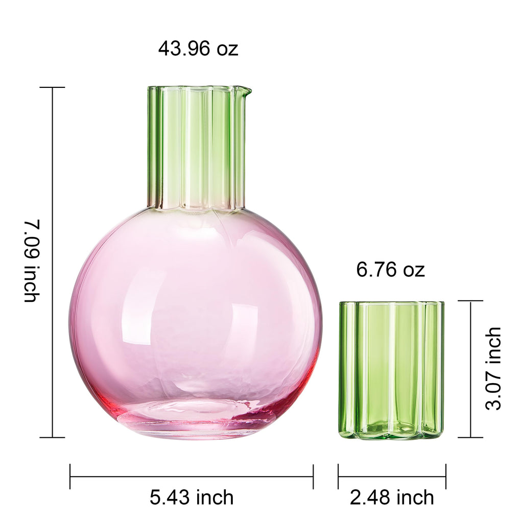 Colorful Carafe & Ribbed Flower Cup Set