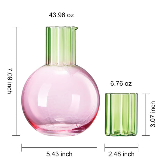 Colorful Carafe & Ribbed Flower Cup Set