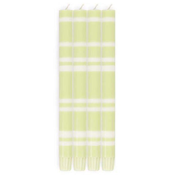 Striped Dinner Candles in Eau De Nil and Pearl