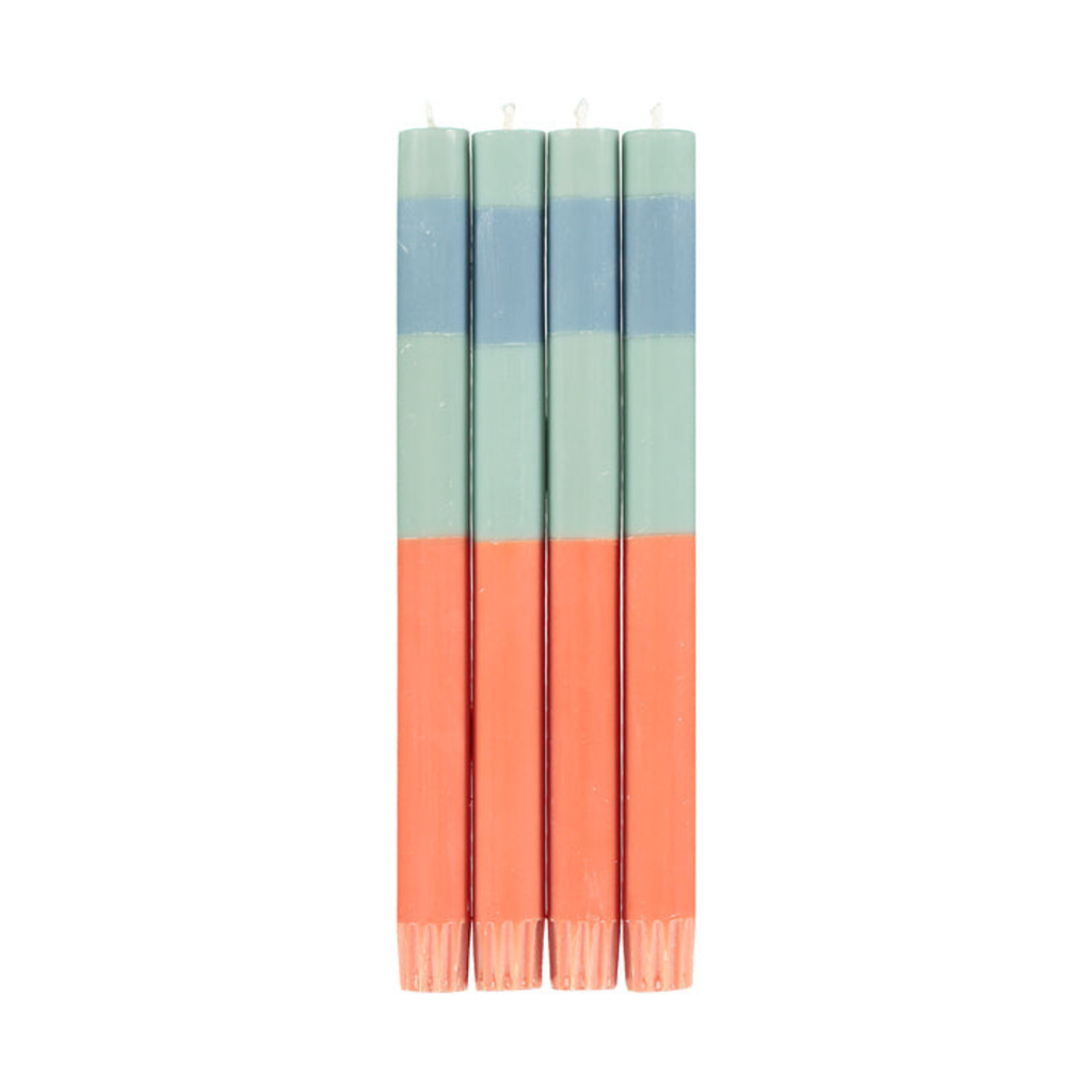 S/4 ABSTRACT Striped Opaline, Pompadour & Rust Dinner Candles