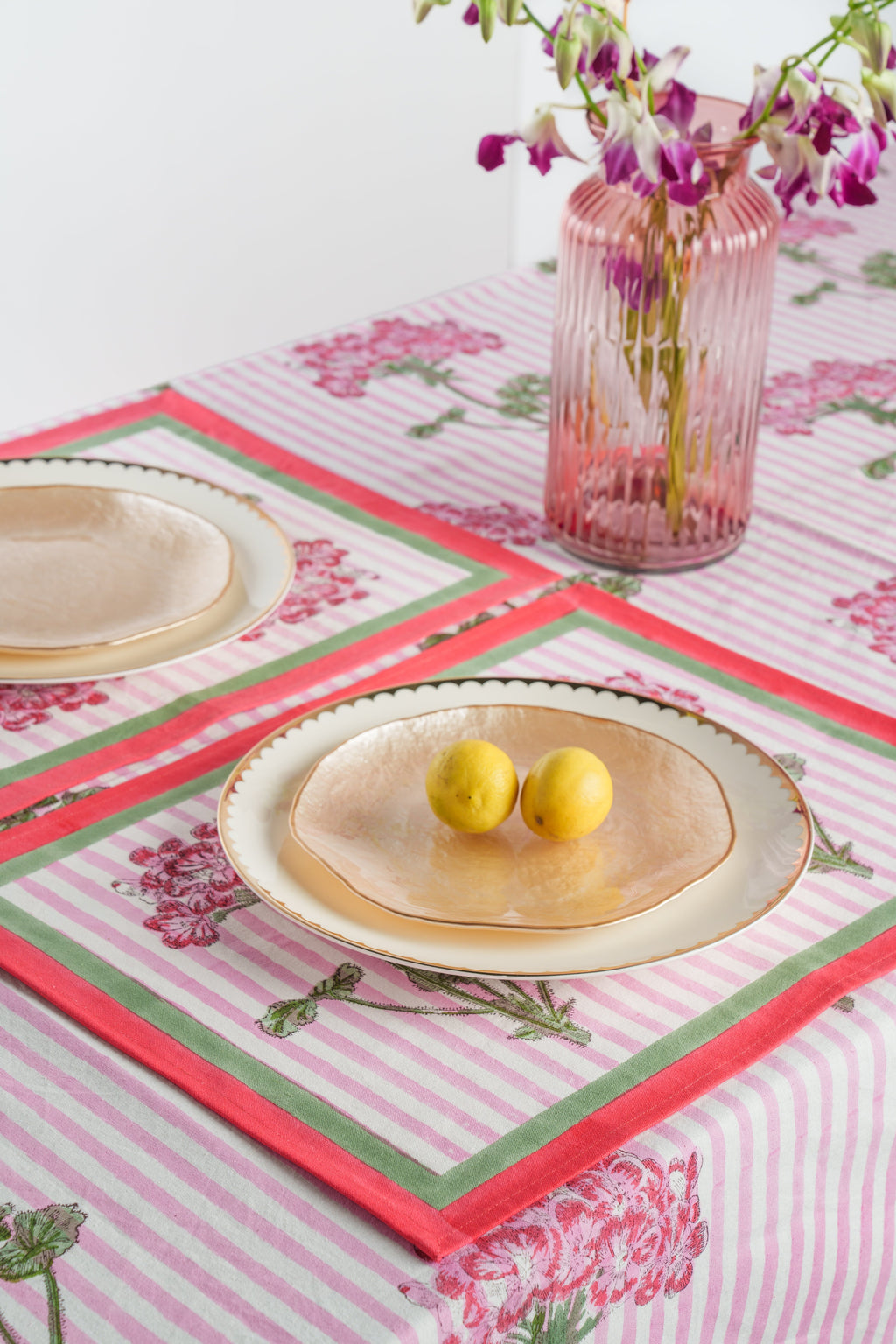 Pink Hydrangea Blockprint Placemat, Set of 2