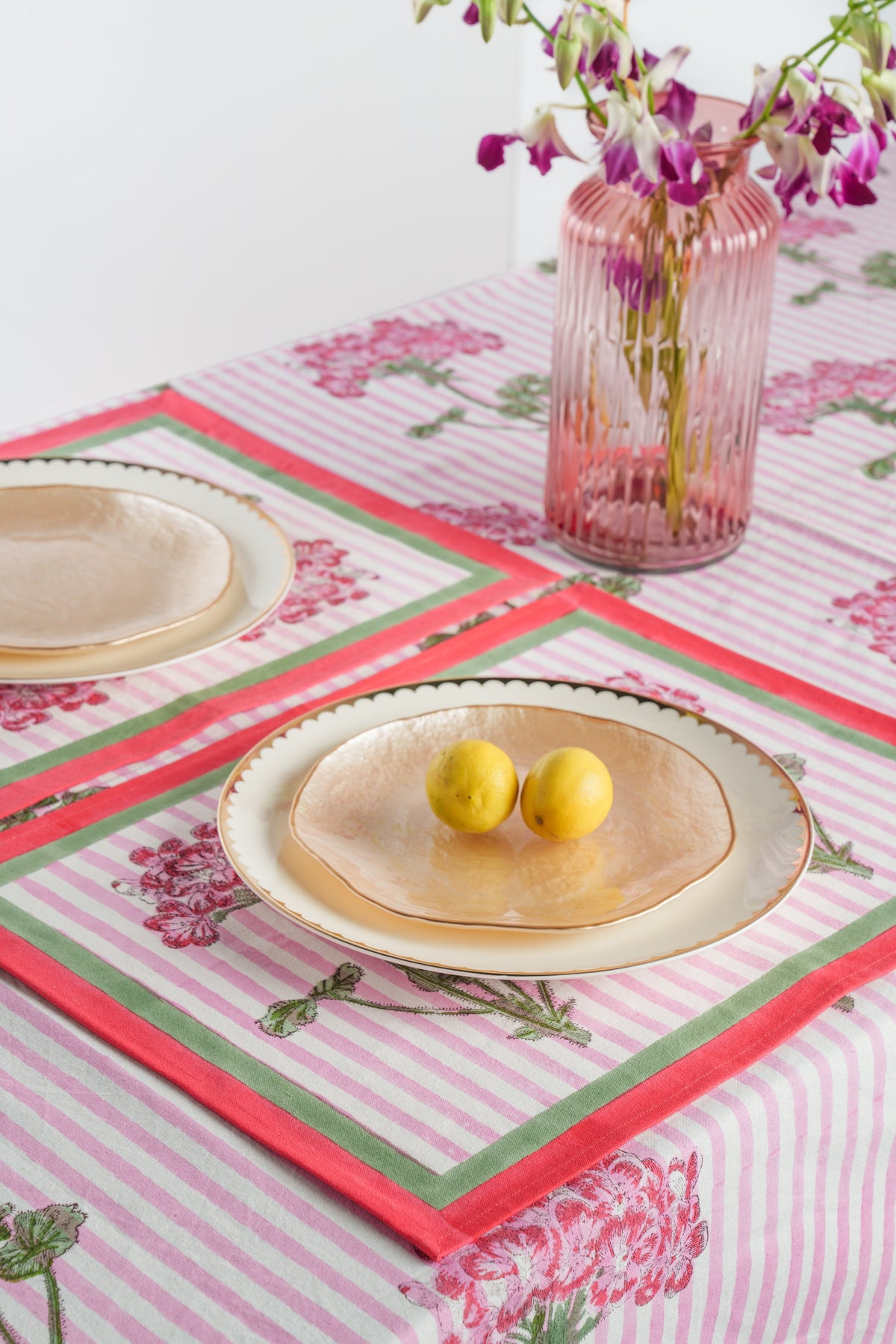 Pink Hydrangea Blockprint Placemat, Set of 2
