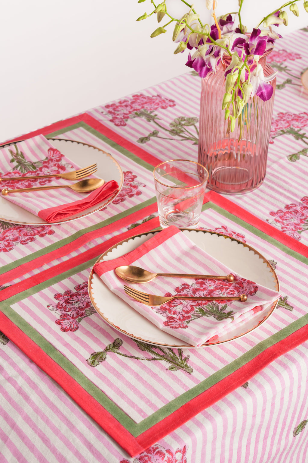 Pink Hydrangea Blockprint Placemat, Set of 2