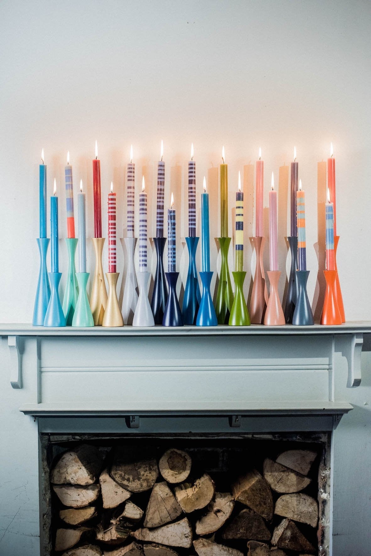 Mixed Stripe Dinner Candles Set