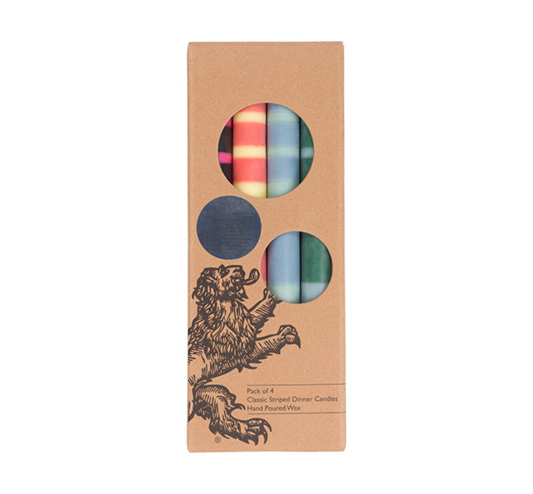 S/4 STRIPED Red & Blues Dinner Candles