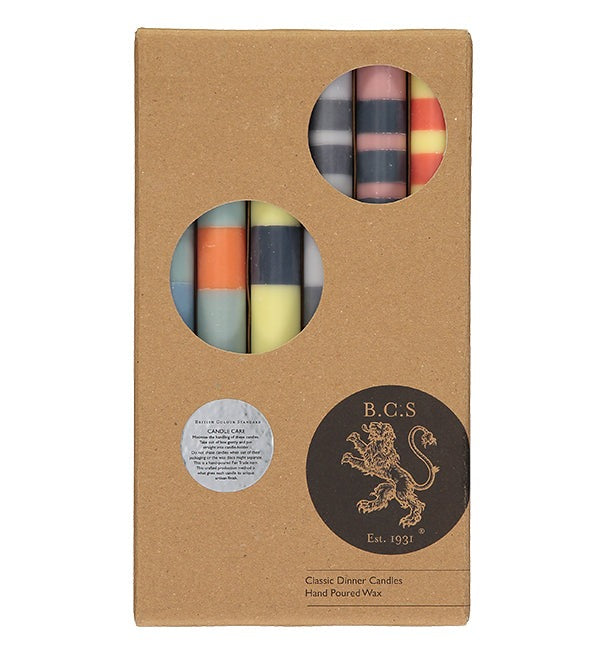 Mixed Stripe Dinner Candles Set