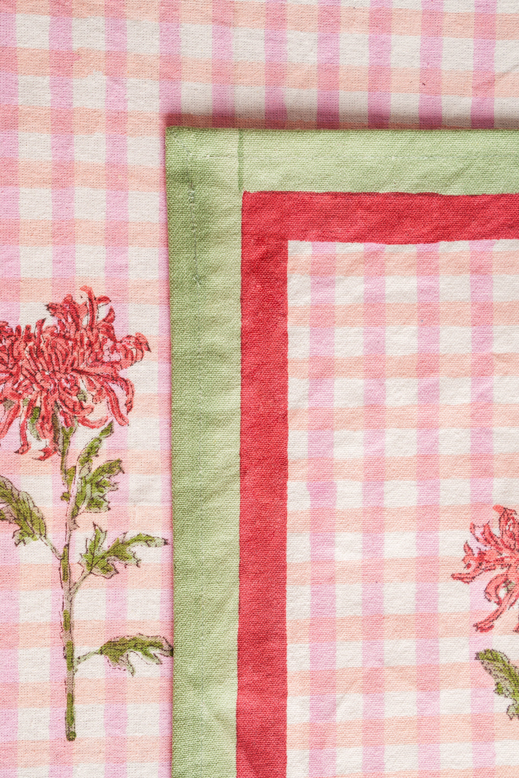 Dahlia Gingham Blockprint Placemat, Set of 2